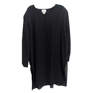 Vtg Whisper Black Rhinestone Long Blazer Jacket 3XL Y1 Whimsigoth Goth Glam